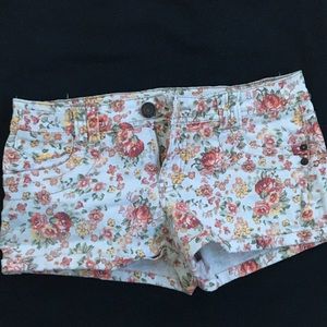 Flowered Jean shorts.